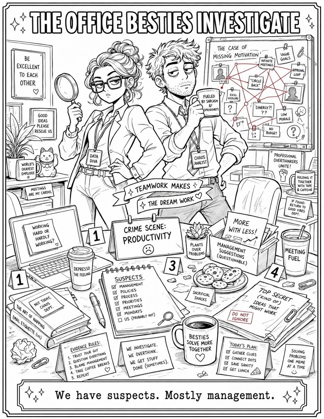 Cozy Office Panic Malseite – Erwachsenen Malbuch